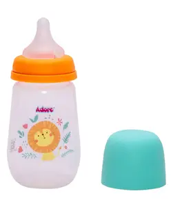 Adore Skoot Wide Neck Feeding Bottle With First ever Dual Anti-colic System - 250ml Orange Lion