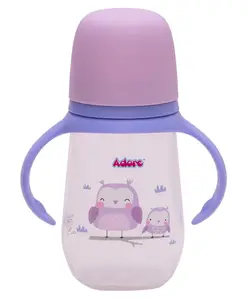 Adore Magnum Opus 4 Stage Wide Neck Feeding Bottle with Gravity Ball Twin Handle - With Dual Anti-Colic Teat -250ml Purple Owl