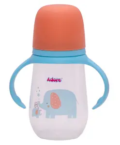 Adore Magnum Opus 4 Stage Wide Neck Feeding Bottle with Gravity Ball Twin Handle - With Dual Anti-Colic Teat -250ml Blue Elephant