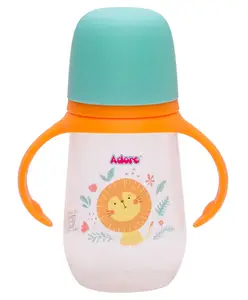 Adore Magnum Opus 4 Stage Wide Neck Feeding Bottle with Gravity Ball Twin Handle - With Dual Anti-Colic Teat -250ml Orange Lion