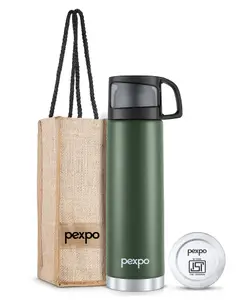 Pexpo Fererro |ISI Certified|Vacuum Insulated Hot & Cold Stainless Steel Flask|Jute Bag|- 500ml Military Green |Steel Bottle|Thermoflask|Leak Proof|Travelling|School & Trekking|Office|Men, Women&Kids