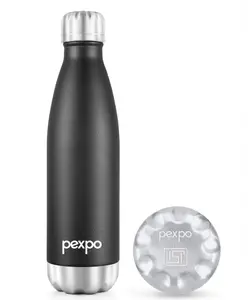 PEXPO Electro 24 Hrs Hot & Cold ISI Certified Flask | Stainless Steel Water Bottle - 500ml Knight Black | Thermoflask | Office Bottle | Workout | Travelling | Home | Adults & Kids