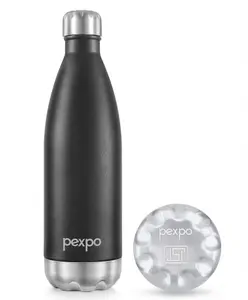 PEXPO Electro 24 Hrs Hot & Cold ISI Certified Flask | Stainless Steel Water Bottle - 750ml Knight Black | Thermoflask | Office Bottle | Workout | Travelling | Home | Adults & Kids