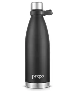 Pexpo Evok Stainless Steel Hot and Cold Vacuum Insulated ISI Certified Flask, 1000ml,Knight Black | Double Wall Flask | BPA Free | Office | School | Home | Kitchen | Travel | Hiking