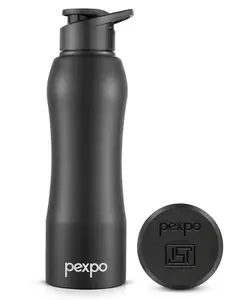 Pexpo Bistro Stainless Steel Fridge Cooling/Sports Sipper Water Bottle 1 Litre, Knight Black|Single Walled|Easy Grip | Home, Office, Gym, School, Yoga, Trekking, Men, Women & Kids