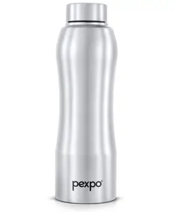 Pexpo Bistro Stainless Steel Fridge Cooling/Sports Water Bottle 1 Litre, Silver | Steel Cap Single Walled | Easy Grip | Leakproof Water Bottle for Home, Office, Gym, School, Yoga, Hike, Men,Women&Kids