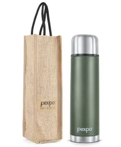 Pexpo Flamingo|ISI Certified|Vacuum Insulated Hot & Cold Stainless Steel Flask|Jute Bag|-750ml Military Green |Steel Bottle|Thermoflask|Leak Proof|Travelling|School & Trekking|Office|Men, Women & Kids