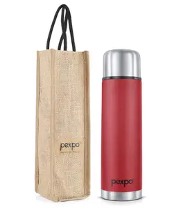 Pexpo Flamingo|ISI Certified|Vacuum Insulated Hot & Cold Stainless Steel Flask |Jute Bag|- 500ml Crimson Red |Steel Bottle|Thermoflask|Leak Proof|Travelling|School & Trekking|Office|Men, Women & Kids