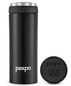 Pexpo Crypto ISI Certified Hot & Cold Flask 500ml-Knight Black Stainless Steel | Vacuum Insulated Thermosteel Flask| Leak Proof| Thermos Mug| Travel Mug | Adults| Boys & Girls