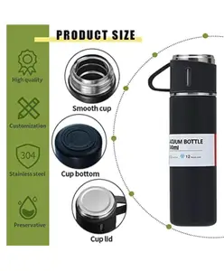 Azhari Vacuum Flask Set with 2 Cups, Insulated Double Wall Stainless Steel