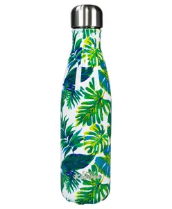 Smily kiddos stainless steel water bottle 500 ml Leaf Theme White Green