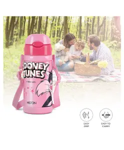 Milton Charmy 450 Looney Tunes Thermosteel Vacuum Insulated Hot & Cold Kids Leak Proof Water Bottle, 400 ml, Pink