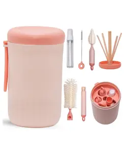 Adore Advanced PRACTO-Smart Travel Bottle Cleaning Brush Kit & Drying Rack with Storage Case- Pink
