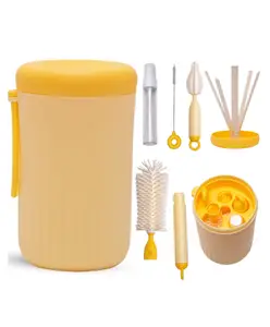 Adore Advanced PRACTO-Smart Travel Bottle Cleaning Brush Kit & Drying Rack with Storage Case- Yellow
