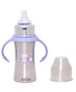 Adore Magnus! Premium Wide neck Stainless Steel Feeding Bottle with anti-colic teat and Handle 250 ml- Purple