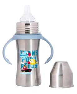 Adore Magnus! Premium Wideneck Stainless Steel Feeding Bottle with anti-colic teat and Handle 250 ml - Blue Transport