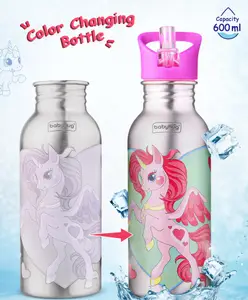 Babyhug Unicorn Theme Stainless Steel Color Changing Magic Bottle Pink |Leak Resistant|BPA Free|Rust Proof|600 ml