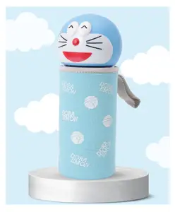 Paper Moon Doraemon Glass Water Bottle with Sleeve for Kids BPA-Free and Reusable, 1pc - 320ml (Color May Vary)