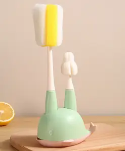 Fab N Funky 2 in 1 Bottle & Nipple Cleaning Brush with Whale Shape Stand - Green| Scratch Resistant| Sponge Bristles| Drip Tray| Ergonomic Handle