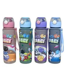 SCHOOLISH BPA-Free Space Man Plastic 32oz Water Bottle Cute Dull Polish Water Bottle With Straw For Kids 700 ml- Pack of 1 - Color May Vary