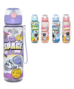SCHOOLISH BPA-Free Space Man Plastic 32oz Water Bottle Cute Transparent Water Bottle With Straw For Kids 700 ml- pack of 1 - color may vary