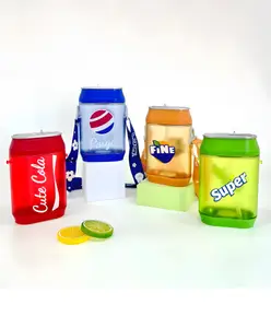 SCHOOLISH creative straw strap plastic water bottle for kids students gift cup water bottles 400ml- Pack of 1 - Color May Vary