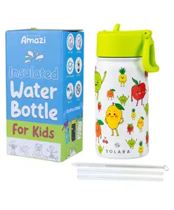 SOLARA Water Bottle for Kids 450ml, Kids Water Bottle, Sipper Bottle for Kids, Thermosteel Kids Bottle, Stainless Steel Water Bottle for Kids, Straw Bottle for Kids, Fruit