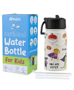 SOLARA Water Bottle for Kids 450ml, Kids Water Bottle, Sipper Bottle for Kids, Thermosteel Kids Bottle, Stainless Steel Water Bottle for Kids, Straw Bottle for Kids,Animal Heroes