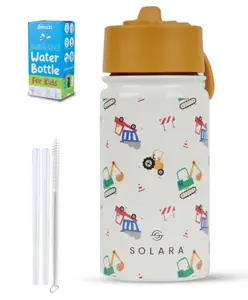SOLARA Water Bottle for Kids 450ml, Kids Water Bottle, Sipper Bottle for Kids, Thermosteel Kids Bottle, Stainless Steel Water Bottle for Kids, Straw Bottle for Kids,Consturctions