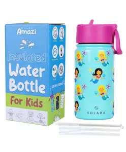 SOLARA Water Bottle for Kids 450ml, Kids Water Bottle, Sipper Bottle for Kids, Thermosteel Kids Bottle, Stainless Steel Water Bottle for Kids, Straw Bottle for Kids, Mermaid