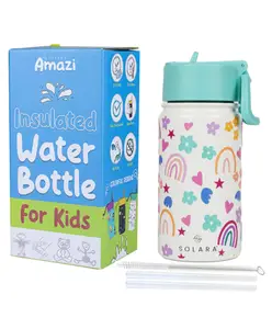 SOLARA Water Bottle for Kids 450ml, Kids Water Bottle, Sipper Bottle for Kids, Thermosteel Kids Bottle, Stainless Steel Water Bottle for Kids, Straw Bottle for Kids, Rainbow