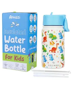SOLARA Water Bottle for Kids 450ml, Kids Water Bottle, Sipper Bottle for Kids, Thermosteel Kids Bottle, Stainless Steel Water Bottle for Kids, Straw Bottle for Kids, Dino