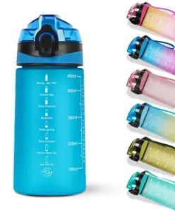 SOLARA Sipper Water Bottle with Motivational Time Marker, Sipper Bottle for Adults, Water bottle for Home, Office ,Blue Boss , 500 ml