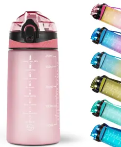 SOLARA Sipper Water Bottle with Motivational Time Marker, Sipper Bottle for Adults, Water bottle for Home, Office , Pearly Pink ,500 ml
