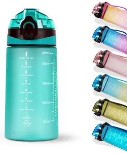 SOLARA Sipper Water Bottle with Motivational Time Marker, Sipper Bottle for Adults, Water bottle for Home, Office ,Cool Aqua ,500 ml