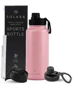SOLARA Insulated Water Bottle 1000ml, Hot Water Bottle, Thermosteel Water Bottle for Travel, Home, Office, School, Gym, Adults, Water Bottle Hot and Cold, Sipper Bottle, Angel Pink