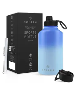 SOLARA Insulated Water Bottle 2000ml, Hot Water Bottle, Thermosteel Water Bottle for Travel, Home, Office, School, Gym, Adults, Water Bottle Hot and Cold, Sipper Bottle, Blue Wave