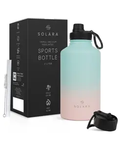 SOLARA Insulated Water Bottle 2000ml, Hot Water Bottle, Thermosteel Water Bottle for Travel, Home, Office, School, Gym, Adults, Water Bottle Hot and Cold, Sipper Bottle, Pink Teal