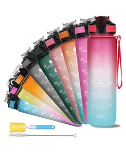 SOLARA Water Bottle 1 Litre with Motivational Time Marker, Leakproof Durable BPA Free Non-Toxic Water Bottle for Office, Gym, Detoxing eBook included,Red Skies
