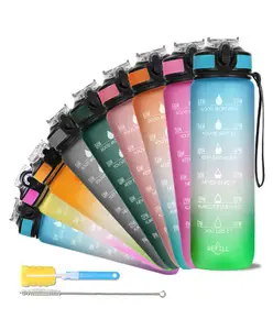 SOLARA Water Bottle 1 Litre with Motivational Time Marker, Leakproof Durable BPA Free Non-Toxic Water Bottle for Office, Gym, Detoxing eBook included, Green Surfer