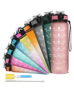 SOLARA Water Bottle 1 Litre with Motivational Time Marker, Leakproof Durable BPA Free Non-Toxic Water Bottle for Office, Gym, Detoxing eBook included, Pearly Pink