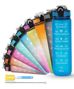 SOLARA Water Bottle 1 Litre with Motivational Time Marker, Leakproof Durable BPA Free Non-Toxic Water Bottle for Office, Gym, Detoxing eBook included, Blue Boss