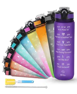 SOLARA Water Bottle 1 Litre with Motivational Time Marker, Leakproof Durable BPA Free Non-Toxic Water Bottle for Office, Gym, Detoxing eBook included, Purple Love