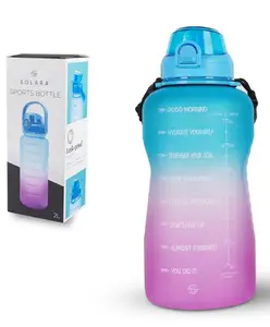 SOLARA 1 Gallon Water Bottle with Motivational Time Marker, Sipper Bottle for Adults, Water bottle for Gym, Office,Travel and Outdoors, Blue Fuscia, One Gallon Water Bottle, 3.8Litre