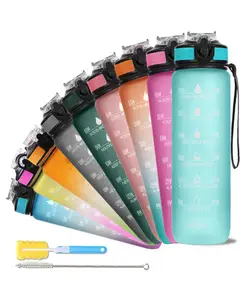 SOLARA Water Bottle 1 Litre with Motivational Time Marker, Leakproof Durable BPA Free Non-Toxic Water Bottle for Office, Gym, Detoxing eBook included,Cool Aqua