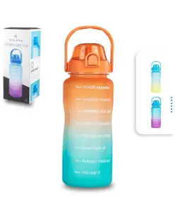 SOLARA Sipper Bottle for Adults 2 Litre with Motivational Time Marker, Leakproof Durable BPA Free Non-Toxic Bottle for Office, Gym, Detoxing eBook included, Orange Teal, 2L