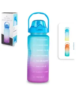 SOLARA Sipper Bottle for Adults 2 Litre with Motivational Time Marker, Leakproof Durable BPA Free Non-Toxic Bottle for Office, Gym, Detoxing eBook included, Blue Fuscia, 2L