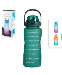 SOLARA Sipper Bottle for Adults 2 Litre with Motivational Time Marker, Leakproof Durable BPA Free Non-Toxic Bottle for Office, Gym, Detoxing eBook included, Hunter Green, 2L
