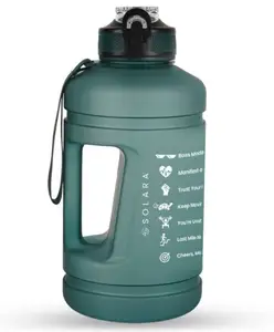 SOLARA 2.2L Sipper Water Bottle with Motivational Time Marker, Sipper Bottle for Adults, Water bottle for Gym, Office, Hunter Green, 2.2L
