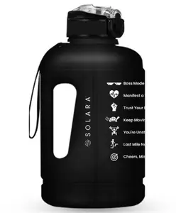 SOLARA 2.2L Sipper Water Bottle with Motivational Time Marker, Sipper Bottle for Adults, Water bottle for Gym, Office, Black Knight, 2.2L